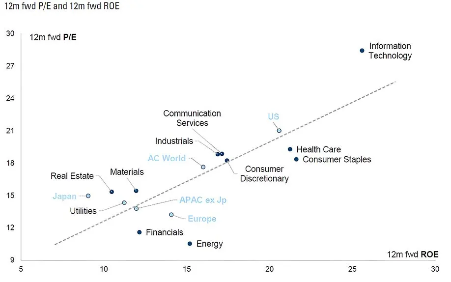 12-month Forward P/E Multiple and 12-month Forward ROE